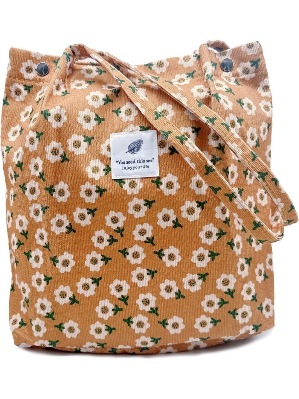 Women's Khaki Flowers Shoulder Bag Buckets Totes Handbag Big Capacity For Work